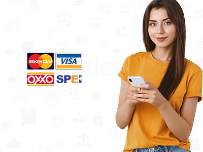 Puedes pagar tus boletos con tarjeta de crédito o débito, transferencia SPEI o en efectivo en Tiendas OXXO